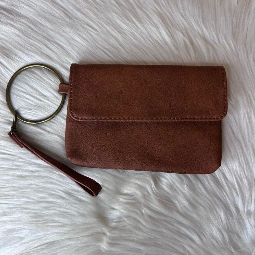 Universal Thread Wristlet Clutch Purse - Brown Faux Leather